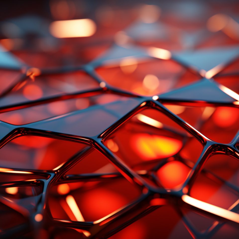 Abstract pattern of bright, glowing spheres reflects on wet glass generated by AI